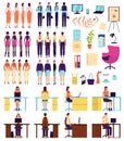Office and business casual characters constructor, businesswoman and businessman people vector illustrations isolated