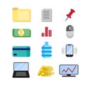 office, business management items set. cartoon simple objects, office equipment, set of isolated icons. vector flat Royalty Free Stock Photo