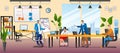 Office with business people, vector illustration. Teamwork creative meeting, team work brainstorming at table design Royalty Free Stock Photo