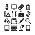 Office and Business Supplies Icons: A flat vector illustration of workspace elements Royalty Free Stock Photo