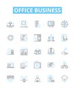 Office business vector line icons set. Office, Business, Workplace, Desk, Stationery, Documents, Printer illustration Royalty Free Stock Photo