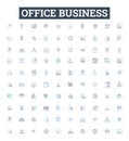 Office business vector line icons set. Office, Business, Workplace, Desk, Stationery, Documents, Printer illustration Royalty Free Stock Photo