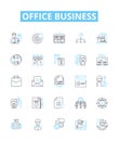 Office business vector line icons set. Office, Business, Workplace, Desk, Stationery, Documents, Printer illustration Royalty Free Stock Photo