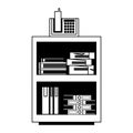 Office cabinet with telephone and folders inside in black and white