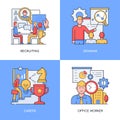 Office career - set of line design style colorful illustrations
