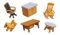 Office chair, chest of drawers, rocking armchair, fullback chair, desk, stool