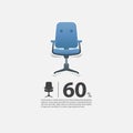 Office chair in flat design for living room interior. Minimal icon for furniture sale poster. Blue chair on white background.