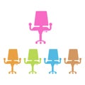 Office chair interior set. Computer furniture seat, ergonomic design. Different colors, positions. Vector flat style cartoon illus Royalty Free Stock Photo