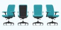 Office chair or desk chair in various points of view. Armchair or stool in front, back, side view.