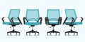 Office chair or desk chair in various points of view. Armchair or stool in front view, rear view, side view. Vector. Royalty Free Stock Photo