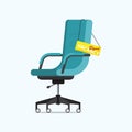 Office chair and a sign vacant with VACANCY URGENT message in side view. Business hiring and recruiting concept. Royalty Free Stock Photo