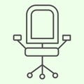 Office chair thin line icon. Armchair with wheels of comfortable business furniture outline style pictogram on white