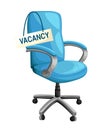 Office chair with vacancy sign empty seat workplace for employee business hiring illustration isolated on white background