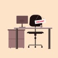 Office chair with vacancy sign isolated . Empty seat, workplace for employee. Business hiring and recruitment concept Royalty Free Stock Photo