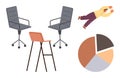 Office Chairs and Chart with a Person Flying in a Conceptual Design Royalty Free Stock Photo