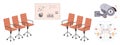 Office Chairs, Security Camera, Data Analysis Chart, and Neural Network Elements for Technology Integration Royalty Free Stock Photo