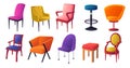 Office chairs set. Modern home furniture, empty soft sofa, stylish stool and bright comfort armchair, modern interior