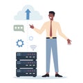 Office character and the cloud technology. Data information exchange Royalty Free Stock Photo