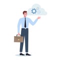 Office character and the cloud technology. Data information exchange Royalty Free Stock Photo