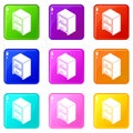 Office chest of drawers icons set 9 color collection Royalty Free Stock Photo