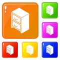 Office chest of drawers icons set vector color Royalty Free Stock Photo