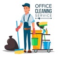 Office Cleaner Vector. Cleaner And Cleaning Equipment. Sweeper Royalty Free Stock Photo