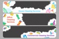 Office cleaning service horizontal banner template set vector flat cleanup housekeeping background