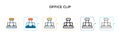 Office clip vector icon in 6 different modern styles. Black, two colored office clip icons designed in filled, outline, line and Royalty Free Stock Photo