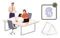 Office Collaboration with Biometric Authentication and Geometric Concept Visualization Royalty Free Stock Photo