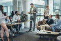 Office colleagues having discussion during meeting in conference room. Royalty Free Stock Photo