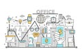Office concept vector illustration in flat linear style Royalty Free Stock Photo