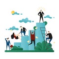Office Cooperative Teamwork. People Climb to the Corporate Ladder. The Concept of Career Growth. Business Concept Vector Illustrat
