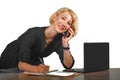 Office corporate portrait of young beautiful and happy business woman working relaxed at laptop computer desk smiling confident in Royalty Free Stock Photo