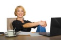 Office corporate portrait of young beautiful and happy business woman working relaxed at laptop computer desk smiling confident in Royalty Free Stock Photo