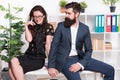 Office couple. Office flirt. Career company. Flirting and seduction. Sexy secretary and manager. Office job affair Royalty Free Stock Photo