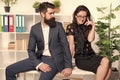 Office couple. Office flirt. Career company. Flirting and seduction. Sexy secretary and manager. Office job affair Royalty Free Stock Photo