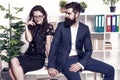 Office couple. Office flirt. Career company. Flirting and seduction. Sexy secretary and manager. Office job affair Royalty Free Stock Photo