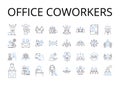 Office coworkers line icons collection. Work colleagues, Desk mates, Job partners, Employment buddies, Business