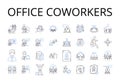 Office coworkers line icons collection. Work colleagues, Desk mates, Job partners, Employment buddies, Business