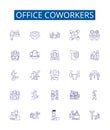 Office coworkers line icons signs set. Design collection of Colleagues, peers, staff, team, associates, cubemates