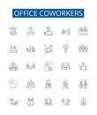 Office coworkers line icons signs set. Design collection of Colleagues, peers, staff, team, associates, cubemates