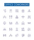 Office coworkers line icons signs set. Design collection of Colleagues, peers, staff, team, associates, cubemates
