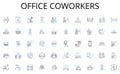 Office coworkers line icons collection. Urban, Bustling, Vibrant, Central, Iconic, Public, Pedestrianized vector and