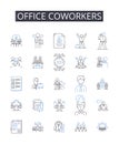 Office coworkers line icons collection. Work colleagues, Desk mates, Job partners, Employment buddies, Business