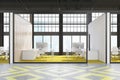 Office cubicle with yellow floor Royalty Free Stock Photo