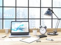 Office desk buildings background Royalty Free Stock Photo