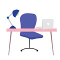 office desk chair laptop and lamp cartoon flat isolated style Royalty Free Stock Photo