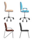 Office or desk chair in various points of view. Armchair or stool in front, back, side angles. Corporate castor furniture flat ico Royalty Free Stock Photo