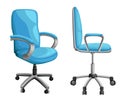 Office or desk chair in various points of view. Armchair or stool in front, back, side angles. Corporate castor furniture flat ico