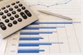 Office desk with charts , histograms and financial documents Royalty Free Stock Photo